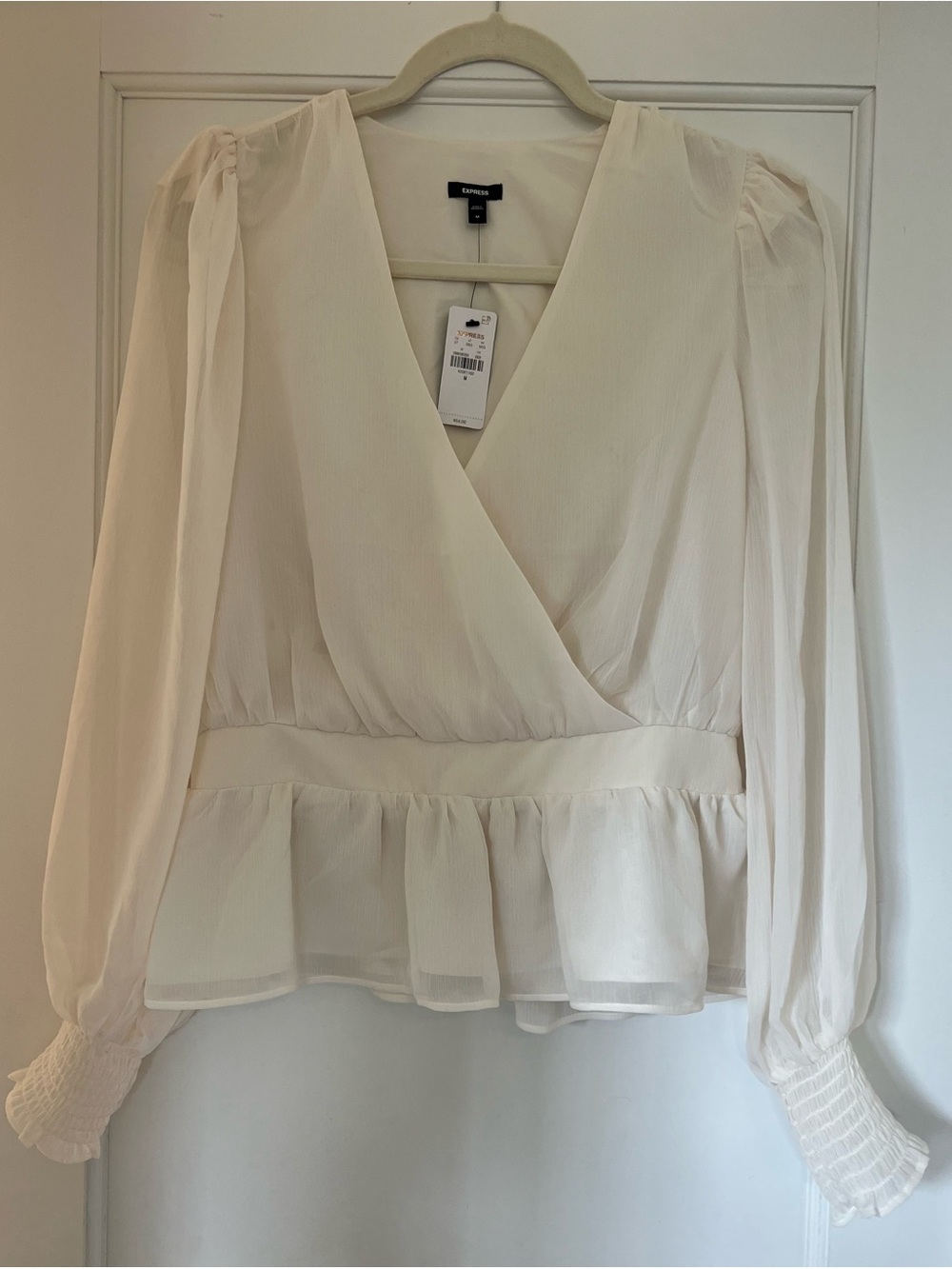 Express V-Neck Smocked Cuff Peplum Top - Picture 7 of 12